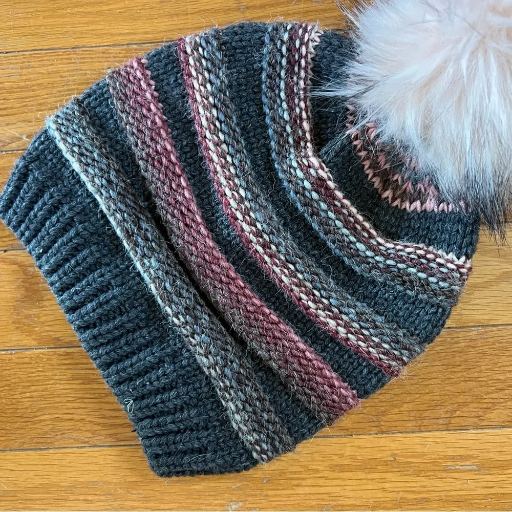 Altar’d State knitted multicolored hat with faux pom pom